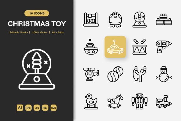 Christmas Toy Outline Icons: Versatile Visual Assets for Every Creative Project