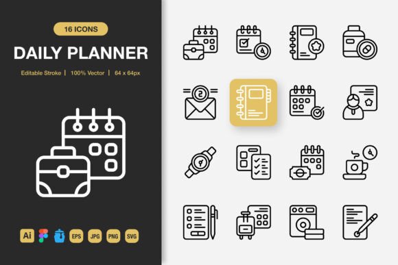 Streamline Your Creative Toolkit with Daily Planner Outline Icons