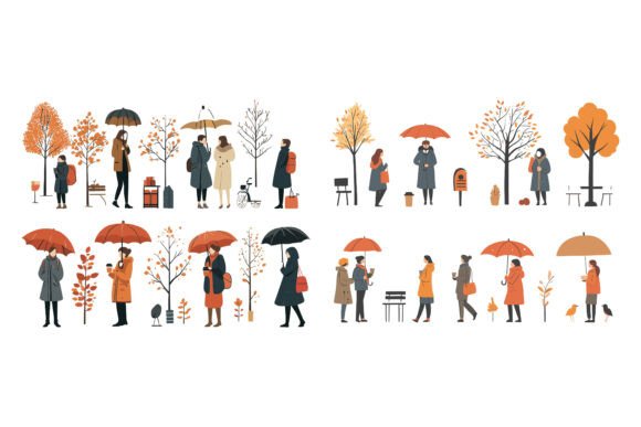 What an Autumn People Walking Pattern AI EPS Set Brings to a Seasonal Design Project